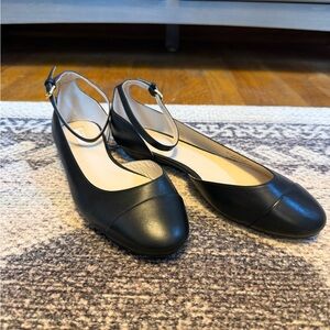 Cole Haan Women’s Black Leather Dixie Ankle Strap Ballet Flat